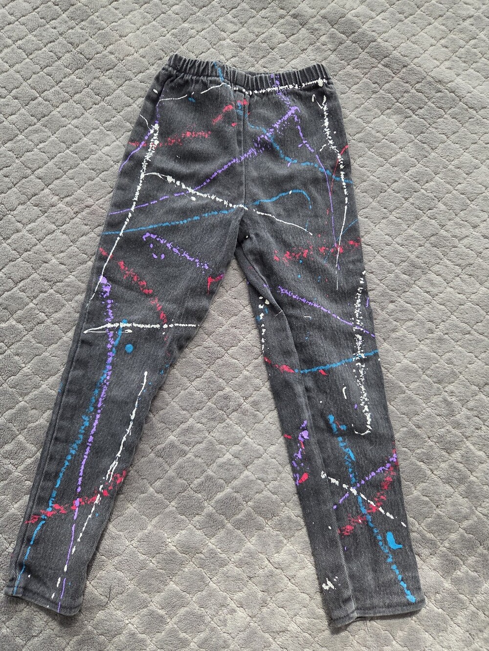 Vintage 80s 90s PTS Paint Splatter Kids Denim Pants Size 6X Made in USA Neon